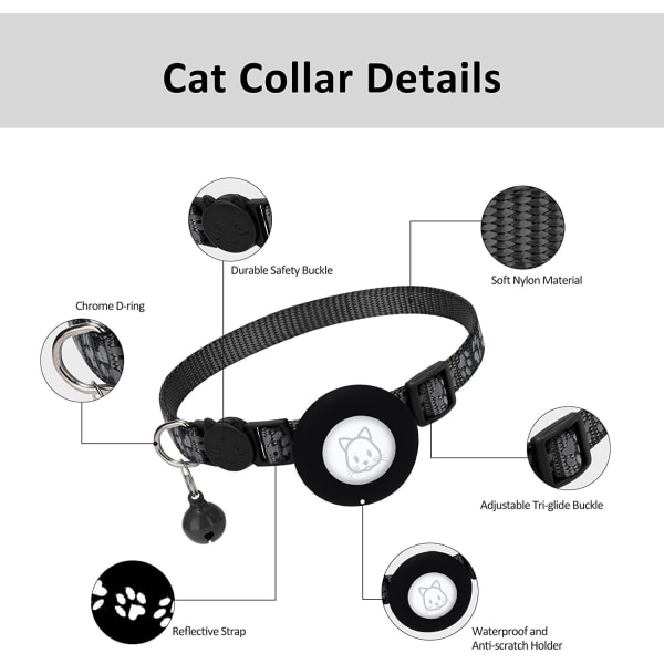 justerbar AirTag Cat Collars Reflekterende Air Tag Med Klokke black