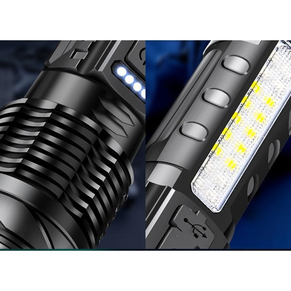 Superkraftig LED-ficklama 1500 lumen, USB-uppladdningsbar ficklampa 7 lägen taktisk ficklampa