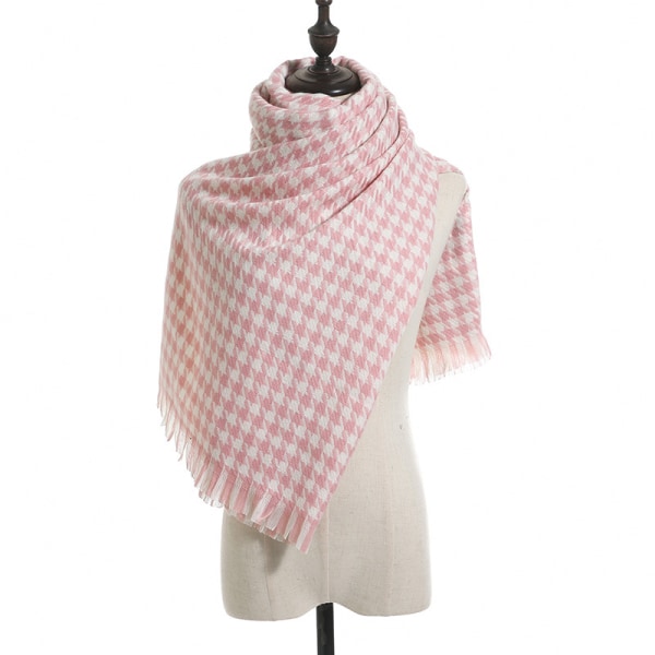 Houndstooth Classic Cashmere Winter Scarf 70*185CM Rosa