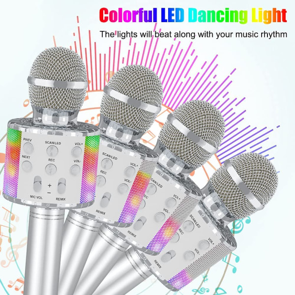 Bärbar Bluetooth -mikrofonspelare med LED Dance Light-silver