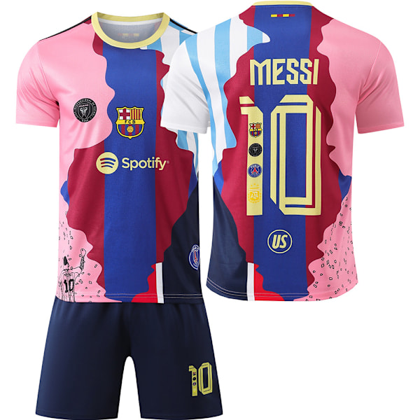 2025-2026 Barcelona Minnesutgåva Messi No.10 Argentina Retro Fotbollströja Miami Barn Vuxen Tröjset{HONGDE} Size 10 socks XXL