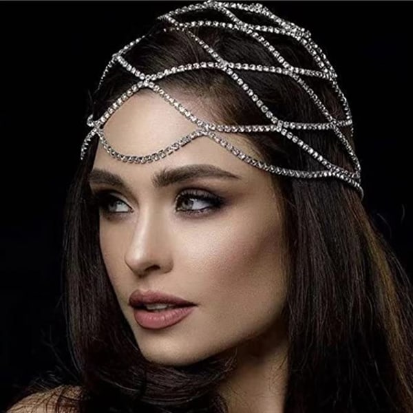 Designer Crystal Hovedkæde Sølv Cap Tiara Fest