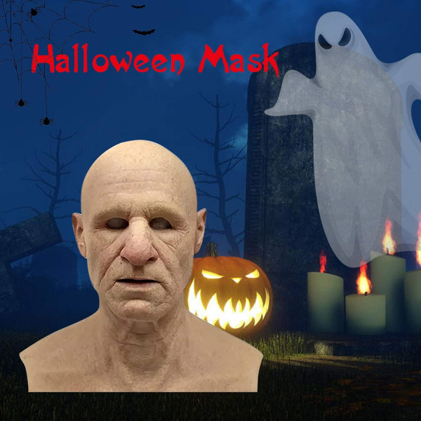 Halloween latexmaske - gammel mann dekor realistisk ansiktsmaske for menneskelig rynke D