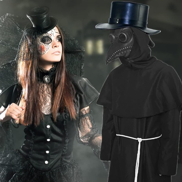 Nircho Plague Doctor Mask, Latex Black Long Nose Bird Nokka Mask Halloween Rekvisita Kostym Nit Steampunk Gothic Cosplay Retro Bird Mask