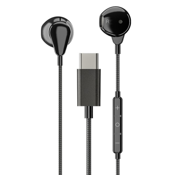 För Huawei / Samsung trådbundet headset TYPEC in-ear in-line-kontroll med ett trådbundet mobiltelefonheadset med mikrofon black