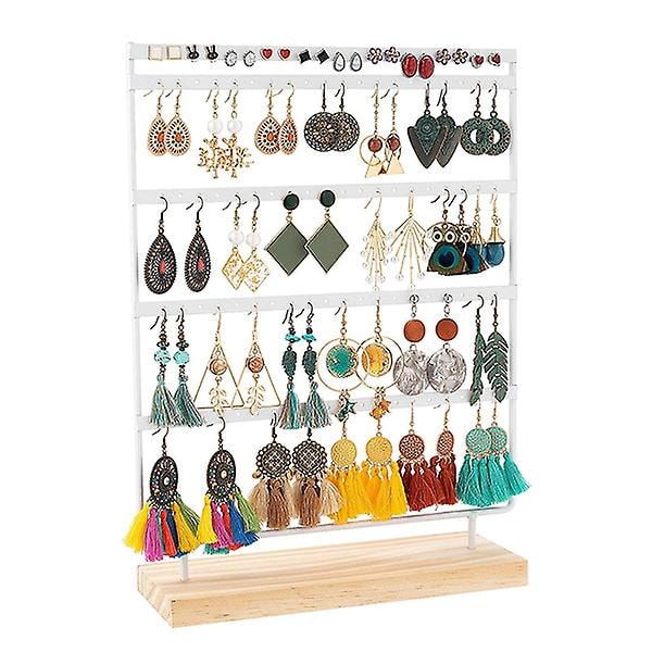 Örhängeshållare Ställ Smyckeshållare Organizer Display Rack 5 Våningar 100 Hål Örhängesställ Med Trä
