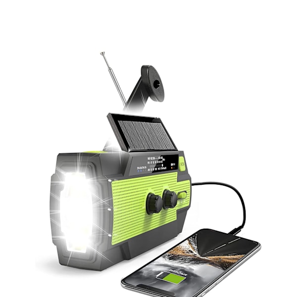 Nödladdare med solceller och vev, powerbank för smartphone med solpanel, radio, solcellsladdare, powerbank 2000 mAh