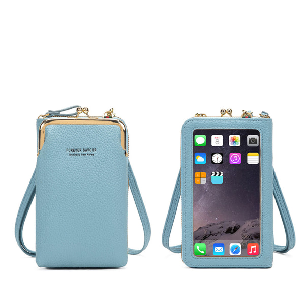 Dame lommebok glidelås berøringsskjerm mini telefonveske, blå