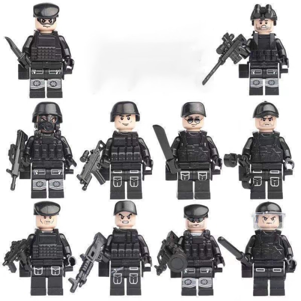 Lekebyggeklosser SWAT 10 figurer + barnevåpen Cobi Cada-kompatible