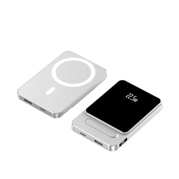 Päivitetty Kokoontaitettava Magneettinen Langaton Varavirtalähde 5000 mAh Kannettava Akkulaturi 10000(mAh) White