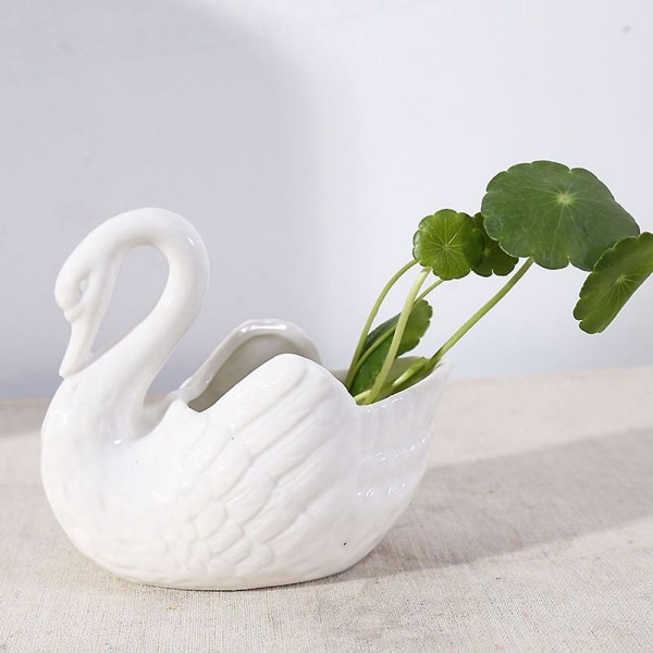 Creative White Swan Keramisk blomsterpotte multifunksjonslysestake