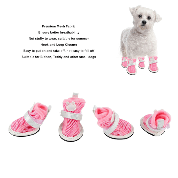 Hunde Mesh Sko Forhindrer Glidning Åndbar Letvægts Fashionabel Hvalp Sommerstøvler Til Bichon Teddy Pink