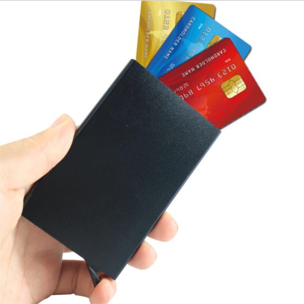 Sort kortholder med RFID glider 5 kort frem - RFID sikker