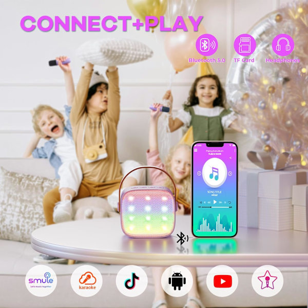 Mini Karaoke Maskine til Børn, Bærbar Bluetooth Højttaler med Trådløs Mikrofon, Julegaver til Piger 4-10 År (Lilla)