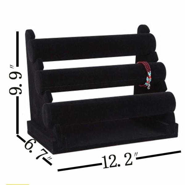 3-lags smykkeholder i velour, T-bar organizer (Sort)