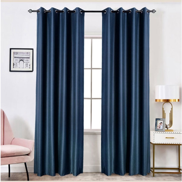 Dark Blue Waterproof Blackout Curtains,Punch, 1m*2.7m (W*H)