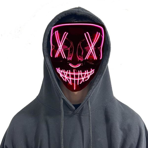 Stylex LED Halloween Mask Skr?mmande Light Up Mask Cosplay Fancy Dress Kostym Carnival Pink Crosses