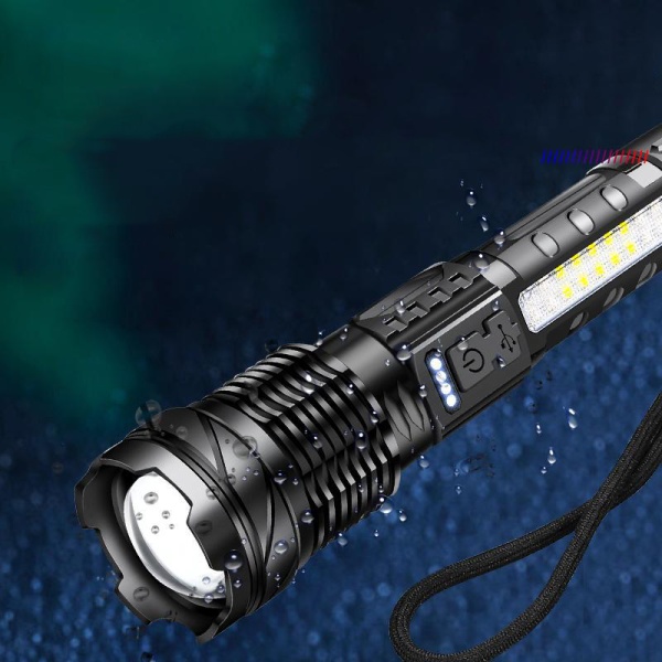Superkraftig LED-ficklama 1500 lumen, USB-uppladdningsbar ficklampa 7 lägen taktisk ficklampa