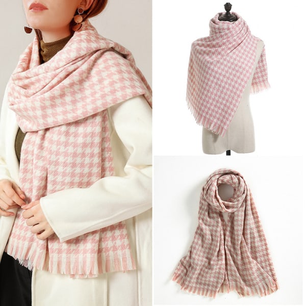 Houndstooth Classic Cashmere Winter Scarf 70*185CM Rosa