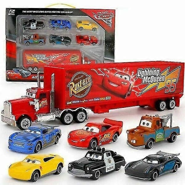 7 kpl Autot 2 Salama McQueen Kilpa-auto & Mack Rekka Set Lahjat