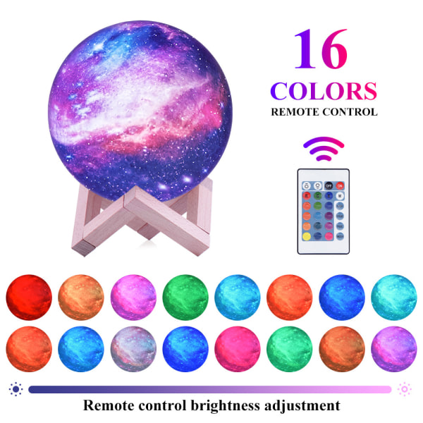 16 färger 3D månljus, LED nattljus med fjärrkontroll-12cm