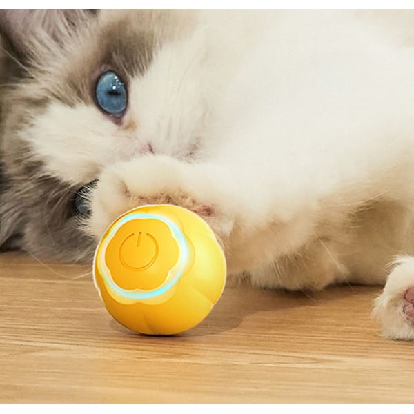 Smart katt leksak boll interaktivt bitresistent lindra tristess automatisk rörlig rullboll för katt kattunge gul