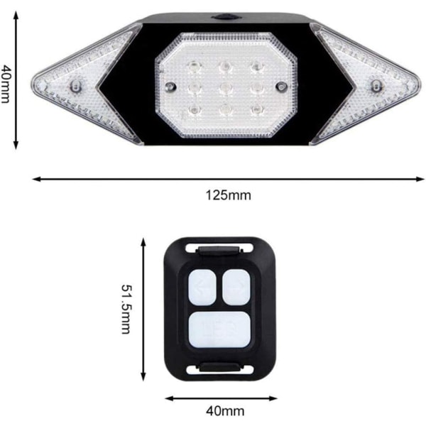 Bakre sykkellys, trådløs kontroll Steady/Flash 39 LED