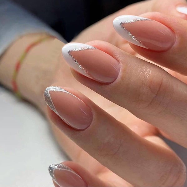 Fake Nails Ranskalaiset lyhyet tekokynnet Pinkki Glitter