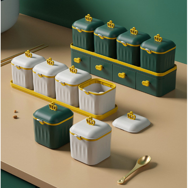 Kryddbox, kökstillbehör, hushållskryddburk, vit
