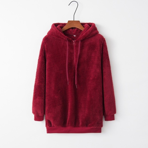 Klassisk langarmet jakke for kvinner Casual sweatshirt Varm Claret L