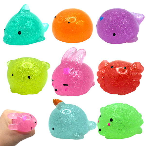 8 stk. jumbo glitter mochi squishy legetøj squishy dyr stressaflastning