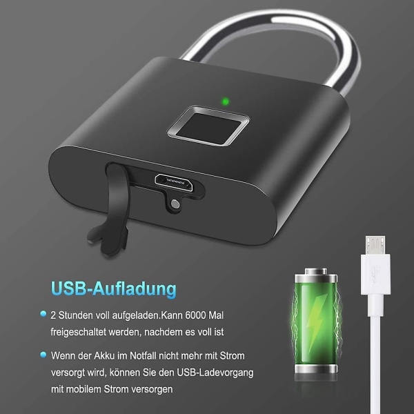 Sormenjälkiriippulukko Smart Fingerprint Lock, USB latausriippulukko
