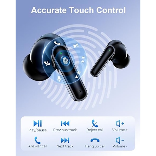 HONGDE Trådlösa Hörlurar Bluetooth, Lång Speltid, LED Strömdisplay, IP7 In-Ear Hörlurar med Mikrofon för iPhone Android black