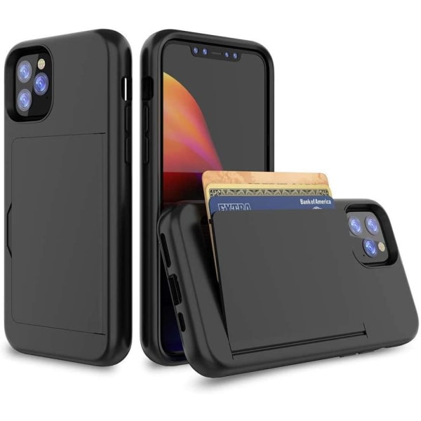 iPhone 13 Pro Max etui Stødabsorberende kortholder mobilcover + linse Sort iPhone 13 Pro Max + 2 linser