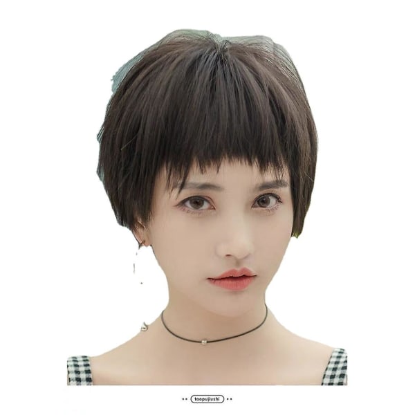 Cos haze blue short straight hair natural black wig head cover