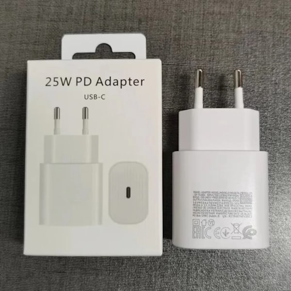 Vit 25W PD reseadapter usb-c med kabel för Samsung supersnabb laddning upp till 25W 3-stifts med USB C ingång väggladdare EU plug adapter white General