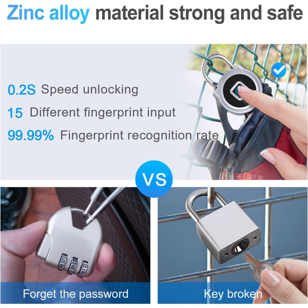 Smart fingeravtryckslås Bluetooth hänglås vattentät USB uppladdningsbar