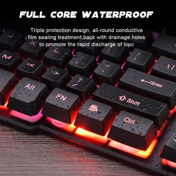 LED-bakgrundsbelyst gamingtangentbord Mus Combo ergonomiskt tangentbord，svart