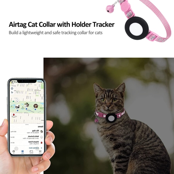 justerbar AirTag Cat Collars Reflekterende Air Tag Med Klokke black