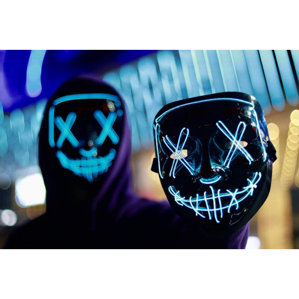 SOUTHSKY LED Mask Light Lysende Full Black Mask Neon Lights Blinker EL Gl?dande F?r Halloween Kostym Cosplay Party Blue Light