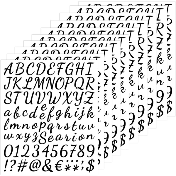 10 ark brevklistermärken, svarte alfabetsklistermärken Vinylbokstavs- og siffrorklistermärken Selvhäftande brevklistermärken
