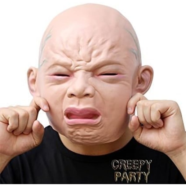 CreepyParty Crying Baby Ansiktsmask M?nsklig realistisk latex helhuvudmasker f?r Halloween Kostymfest Carnival Cosplay