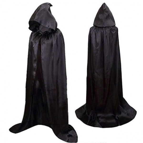 Voksen Kappe med Hætte Unisex Sort Kappe med Hætte i Fuld Længde Kappe Cosplay Kostume