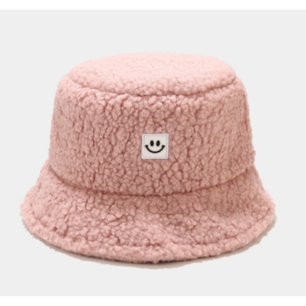 Vinter Plysch Bucket Hats Vintage Smile Cloche Hattar Varm, Rosa