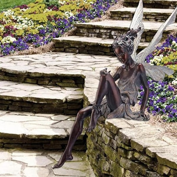 Siddende Fe Have Statue, 14 cm Udendørs Have Fe Statue Ornamenter, Engel Skulptur Realistisk Figurindretning