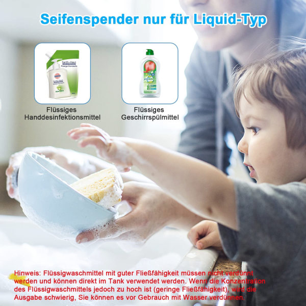 Automatisk dispenser f?r flytande tv?l, 250 ml p?fyllningsbar di White