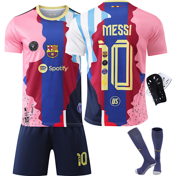 2025-2026 Barcelona Minnesutgåva Messi No.10 Argentina Retro Fotbollströja Miami Barn Vuxen Tröjset{HONGDE} Size 10 socks #28