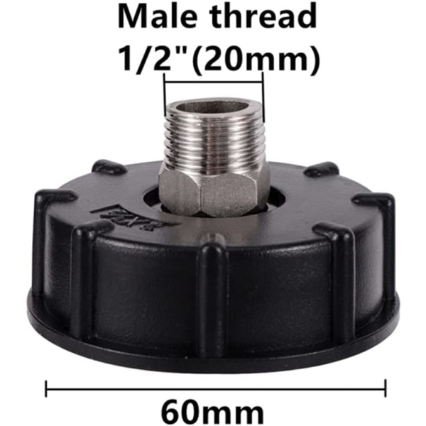 IBC S60X6 Grovgängad vattentankadapter med slangkoppling Rostfri 4-point outer wire