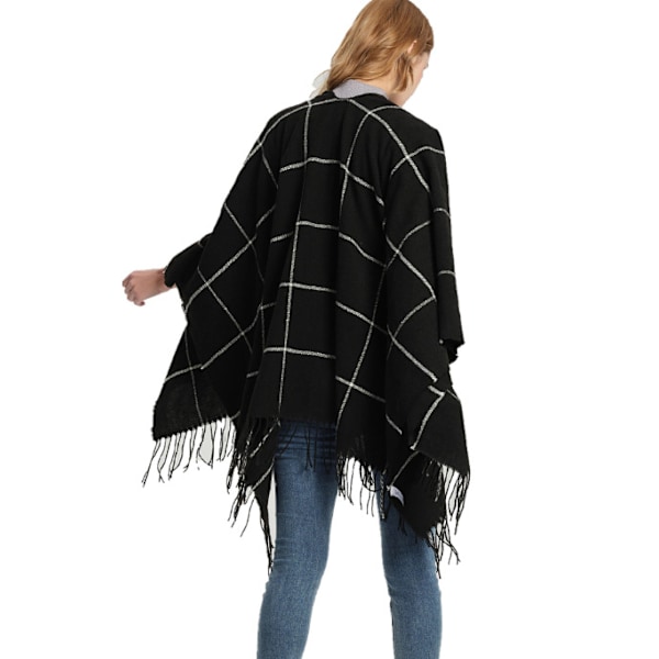 Naisten huivi kääre ruudullinen poncho viitta avoin etuosa neuletakki Cardigan tupsuilla