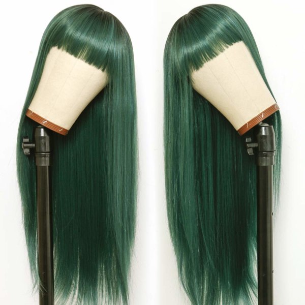 Gradient green long straight hair wig